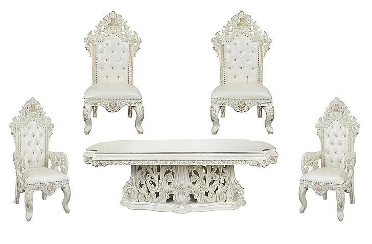 ACME Adara 5pc Pedestal Dining Room Set in Antique White