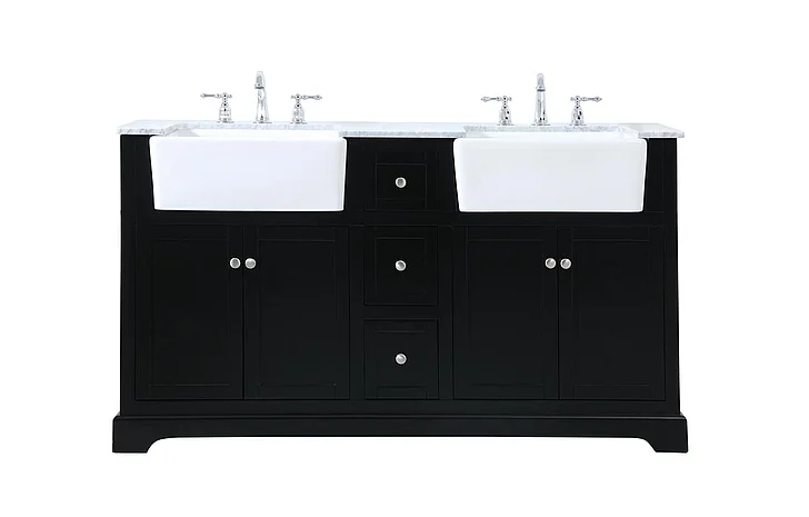 Elegant 60 In. Double Bathroom Vanity in Black VF60260DBK
