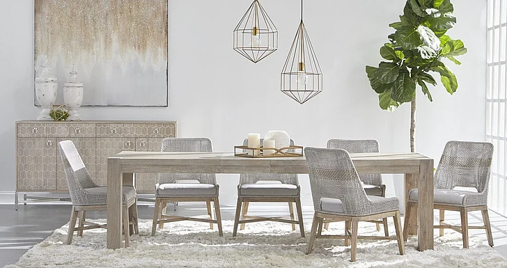Essentials For Living Adler/Tapestry Extension 7pc Dining Room Set in Natural Gray