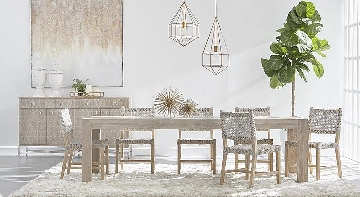 Essentials For Living Adler/Costa Extension 7pc Dining Room Set in Natural Gray