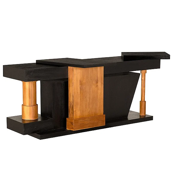 Noir Furniture Fleming Console, Charcoal Black and Clear Coat Flat AE-358TCHB