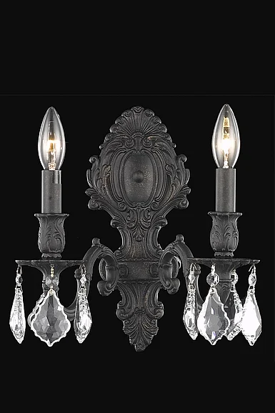 Elegant Monarch 2 Light Dark Bronze Wall Sconce Clear Royal Cut Crystal 9602W10DB/RC