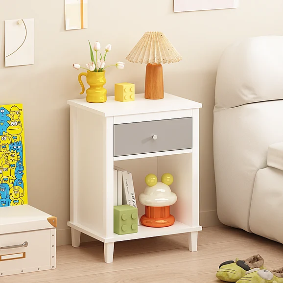 2677''H Nightstand with One Drawer One Shelf for Kids, Gray+Silver Handle FedEx/UPS