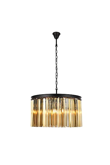 Elegant Sydney 8 Light Matte Black Chandelier Golden Teak (Smoky) Royal Cut Crystal 1208D26MB-GT/RC