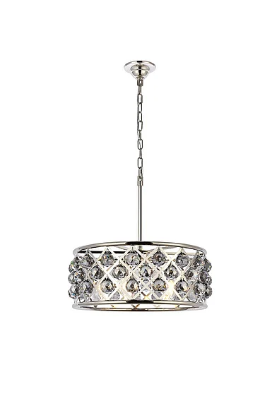 Elegant Madison 5 Light Polished Nickel Chandelier Silver Shade (Grey) Royal Cut Crystal 1214D20PN-SS/RC