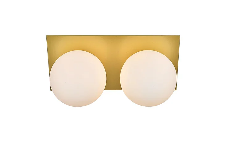 Elegant Jillian 2 Light Brass and Frosted White Bath Sconce LD7304W14BRA CLOSEOUT