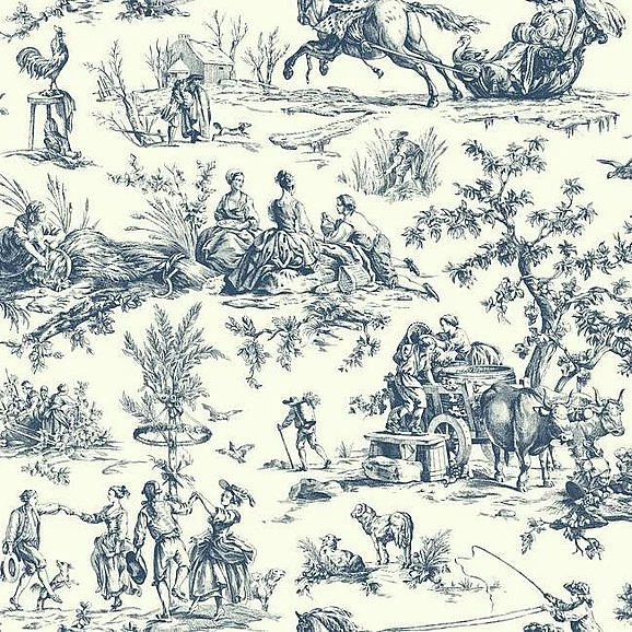 York Grandmillennial E29 Seasons Toile Wallpaper in Navy AF2000 (Double Roll) FedEx/UPS