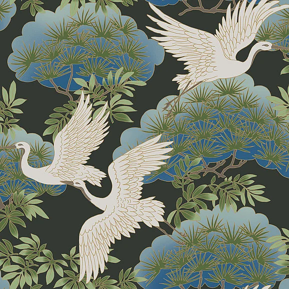 York D08-Best Sellers Sprig & Heron Black Wallpaper AF6593 (Double Roll)