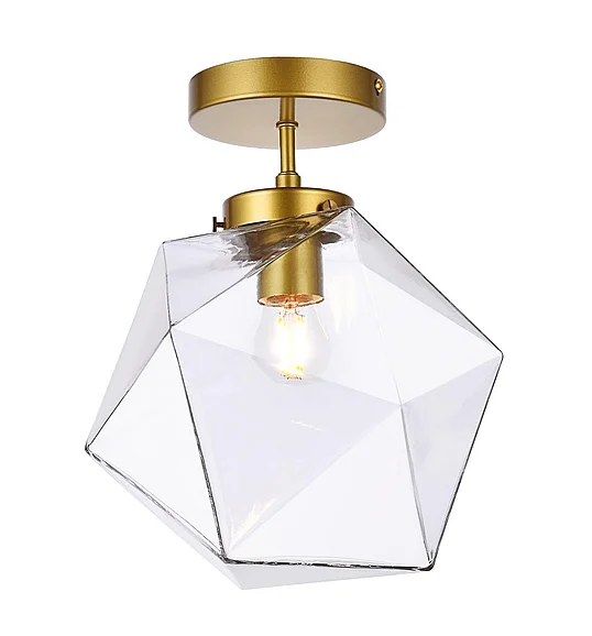 Elegant Lawrence 1 Light Brass and Clear Glass Flush Mount LD2346BR