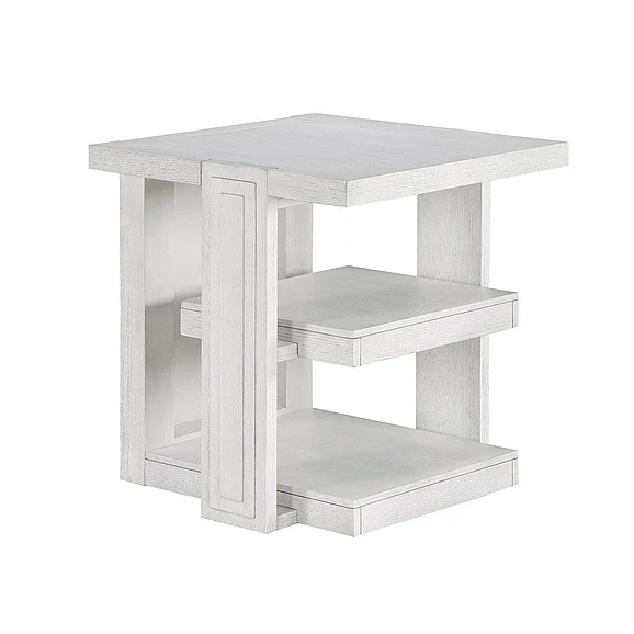 Sunset Trading Dover 24” Large Square Side End Table with Storage Shelves in Cerused Dove White AG-638-809