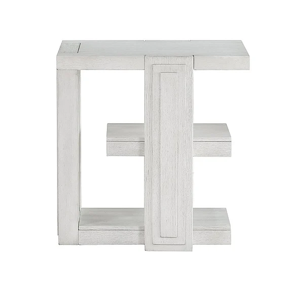 Sunset Trading Dover Chairside 14” Slim Rectangular Side End Table with Storage Shelves in Cerused Dove White AG-638-810