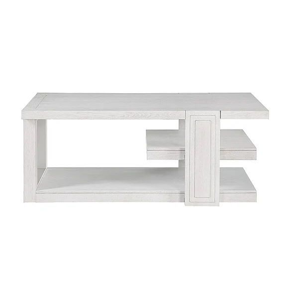 Sunset Trading Dover 30” x 50” Wide Rectangular Coffee Cocktail Table with Storage Shelves in Cerused Dove White AG-638-819
