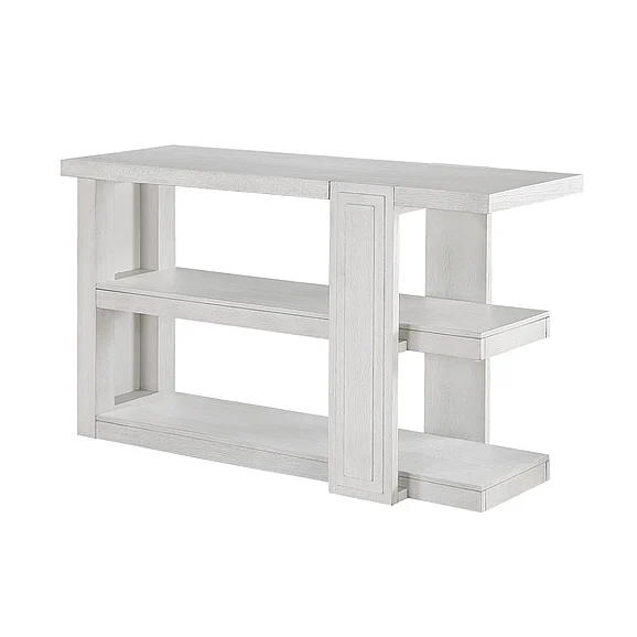 Sunset Trading Dover 30”H x 18“D x 50” Wide Rectangular Sofa Table with Storage Shelves in Cerused Dove White AG-638-825