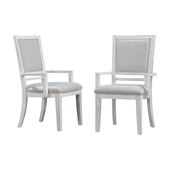 Sunset Trading Dover Dining Chair with Arms in Cerused Dove White (Set of 2) AG-638-906-2