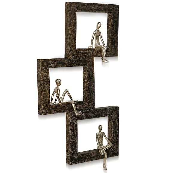 StyleCraft Waiting Windows Natural Stained Wood Wall Sculpture with Painted Pewter AI51153