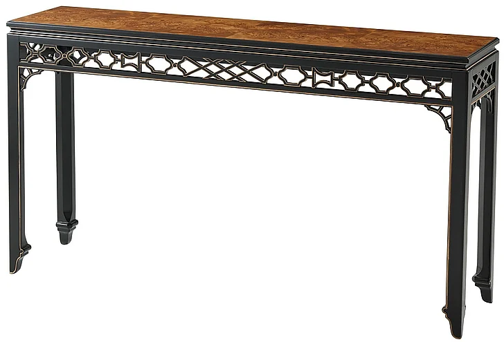 Theodore Alexander Long Hall Burl Console Table