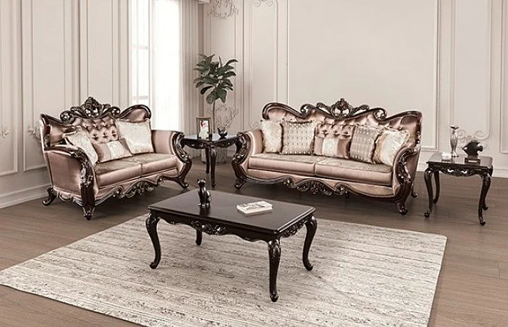 Furniture of America Albacete 2pc Living Room Set in Dark cherry/Brown