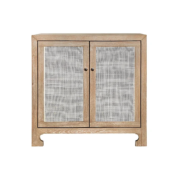 Worlds Away Alden Two Door Cane Cabinet in Cerused Oak ALDEN CO