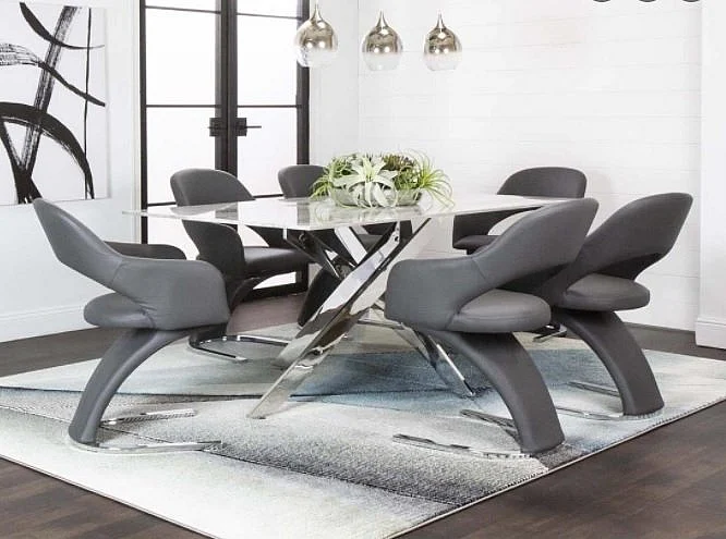 Sunset Trading Aldo 7pc Rectangular Dining Room Set in Marble/Chrome