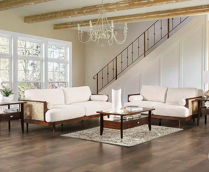 Furniture of America Alesund 2pc Living Room Set in Beige/Walnut