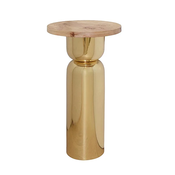 Worlds Away Hourglass Brass Base Side Table w/ Round Burl Wood Top ALINA BW