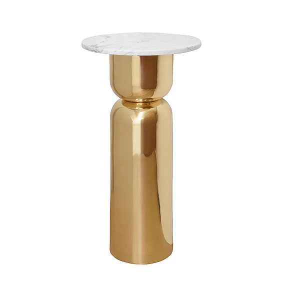 Worlds Away Hourglass Brass Base Side Table w/ Round White Marble Top ALINA WHM