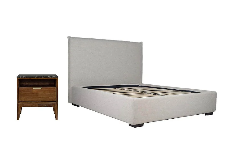 LH Home Allure 2pc Storage Bedroom Set in Maya Oatmeal/Walnut