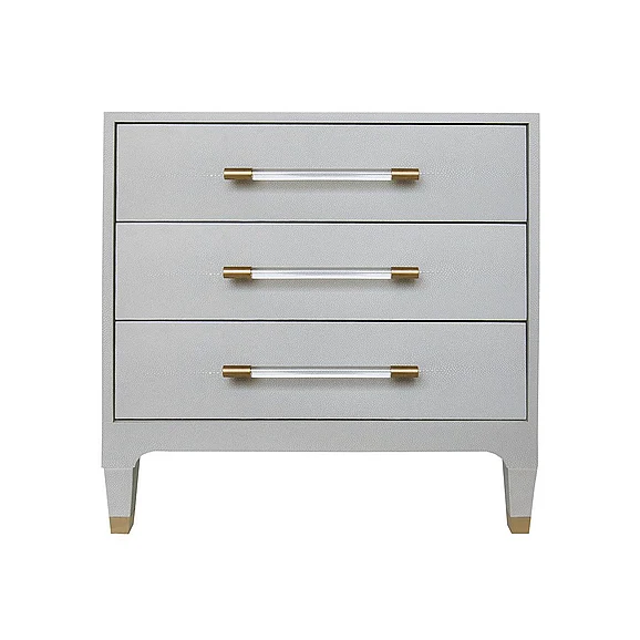 Worlds Away Amber Three Drawer Side Table in Light Grey Shagreen AMBER LGS