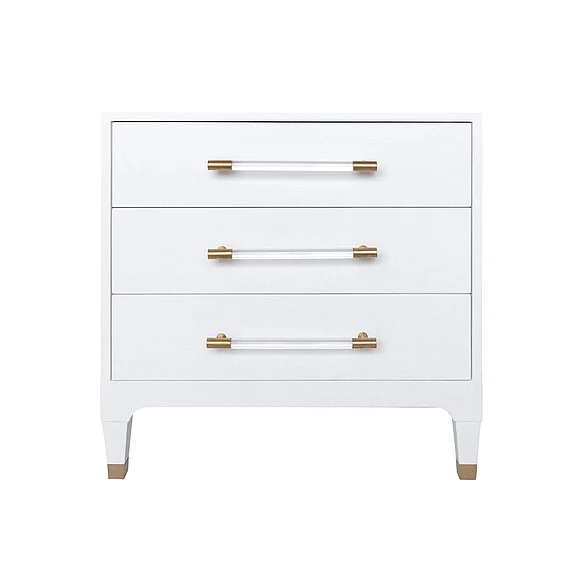 Worlds Away Amber Three Drawer Side Table in Textured White Linen AMBER WHL