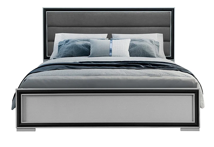 Global Furniture Amelia Queen Panel Bed with LED in Grey and Black AMELIA-GREY/BLACK-QB W/LED