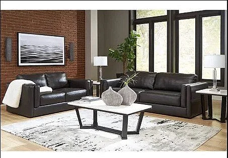Amiata 2pc Leather Living Room Set in Onyx