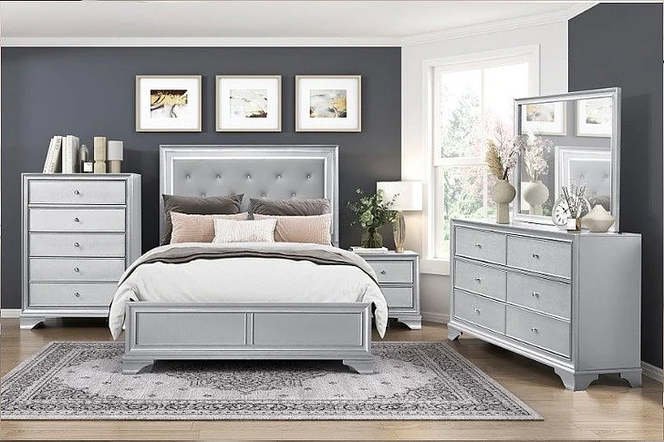 Homelegance Anatole 2pc Panel Bedroom Set in Silver
