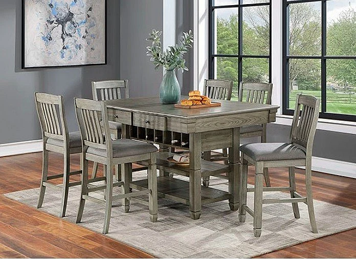 Furniture of America Anaya 7pc Counter Height Dining Room Set in Gray