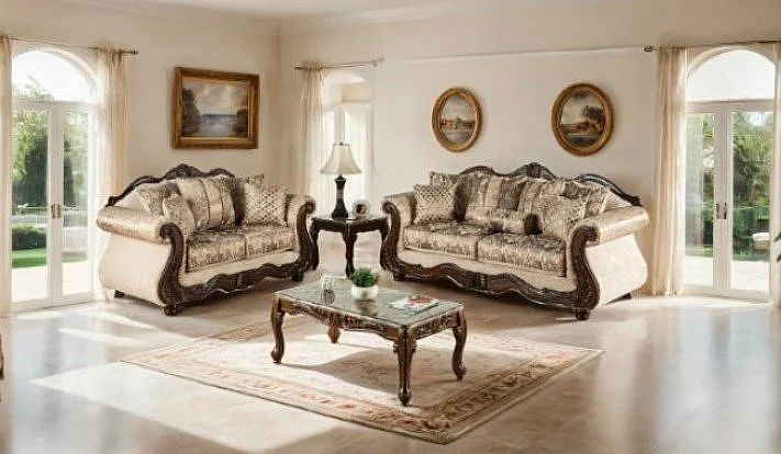 Furniture of America Andalusia 2pc Living Room Set in Light Brown/Dark Cherry