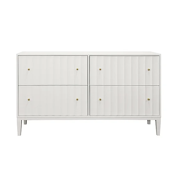 Worlds Away Four Drawer Chest w/ Fluted Detail in Matte White Lacquer ANGUS WH
