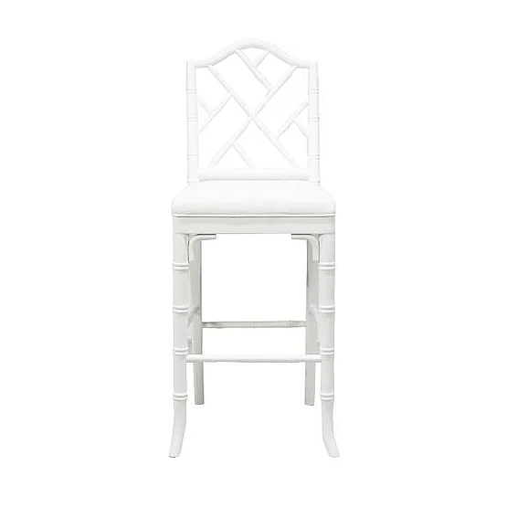 Worlds Away Annette Chippendale Style Bamboo Counter Stool in White Lacquer ANNETTE WH