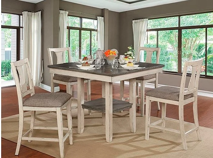 Furniture of America Ann 5pc Counter Height Table Set in Antique White/Gray CM3752PT-5PK