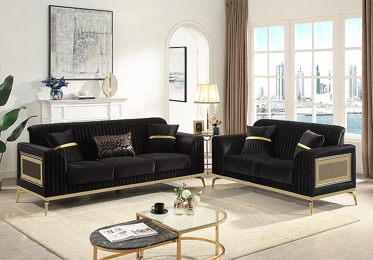 Galaxy Home Antigua 2pc Living Room Set Black 733569267910