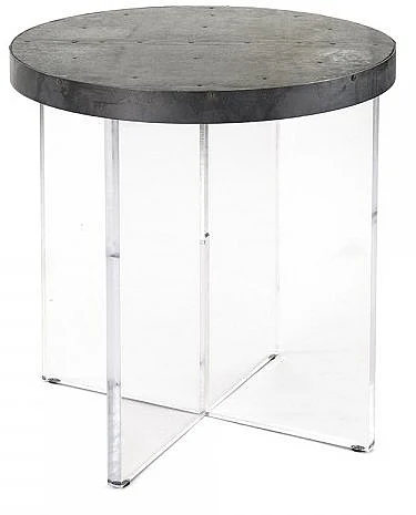 Zentique Alf Side Table in Rustic Metal/Clear ARC-1002