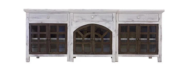Split Nickel Arche 3 Drawer 6 Door Console Nero White Granite Doors | A57436