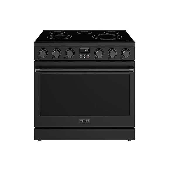 Thor Kitchen 36 Inch Electric Range In Black Contemporary Professional in Matte Black ARE36B