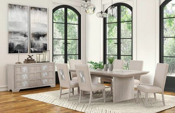 Furniture of America Argenthart 7pc Dining Room Set in Light Gray