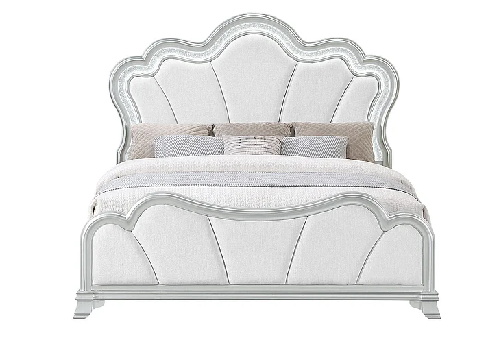 Global Furniture Aria Queen Panel Bed w/ LED in Silver ARIA-SILVER-QBW/LED