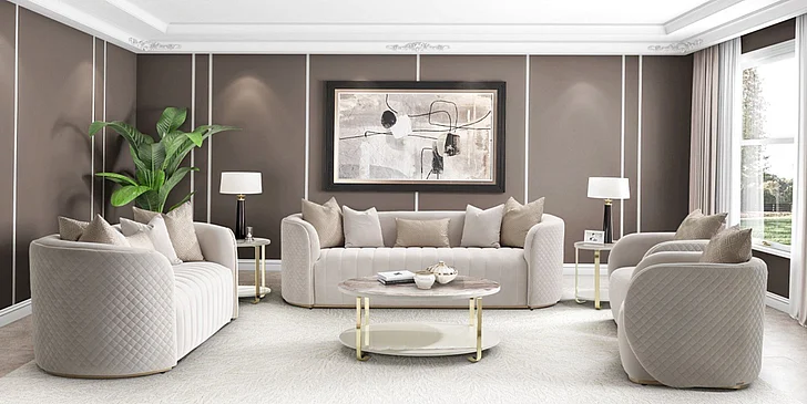 AICO Ariana 2pc Living Room Set in Beige Gold