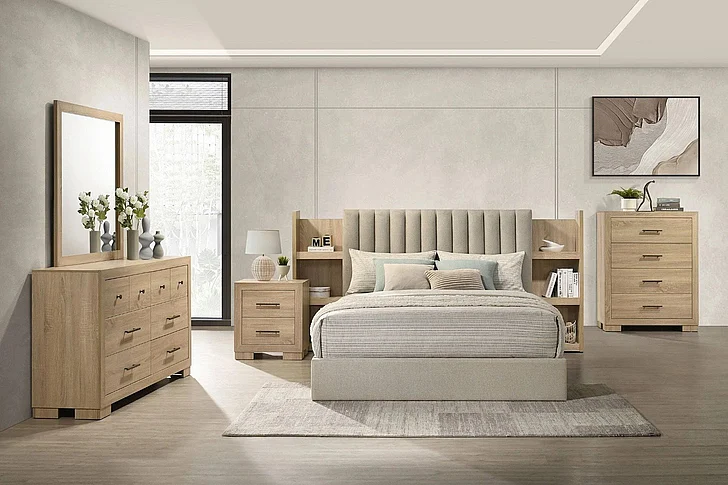 Coaster Arielle 4pc Bookcase Bedroom Set in Light Oak