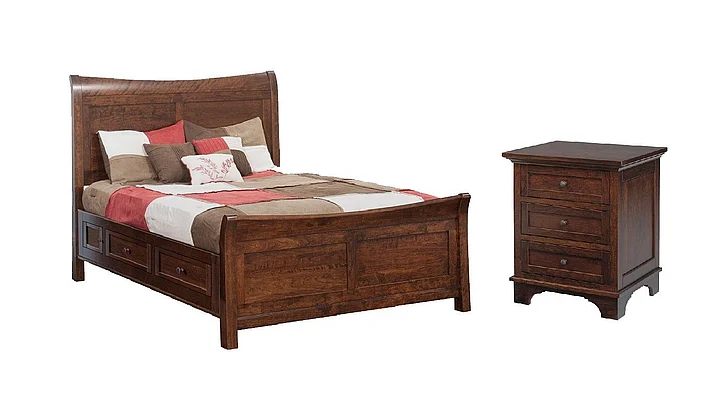 Troyer Ridge Arlington 2pc Sleigh Bedroom Set w/Side Storage (4 Drawer, 2 Door) in Rustic Cherry
