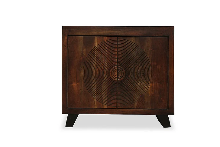 Moti Furniture Pema 2-Carved Doors Cabinet in Antique Brown
