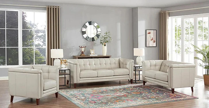 Hydeline Arvo Leather 2pc Living Room Set in Vanilla White