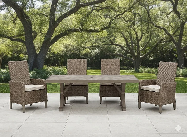 Carmel Bay 5pc Outdoor Rectangular Dining Set in Beige