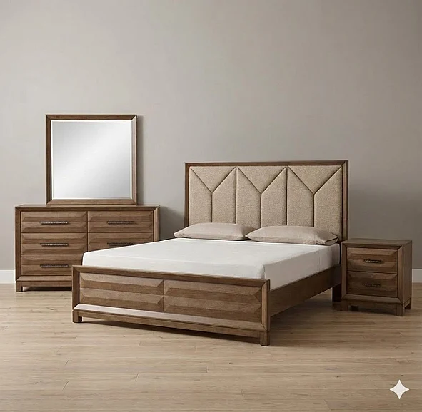 Magnussen Furniture Callisto 2pc Upholstered Panel Bedroom Set in Bourbon Brown